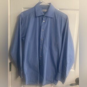 Calvin Klein Men's 100% Cotton Striped Blue Dress Shirt